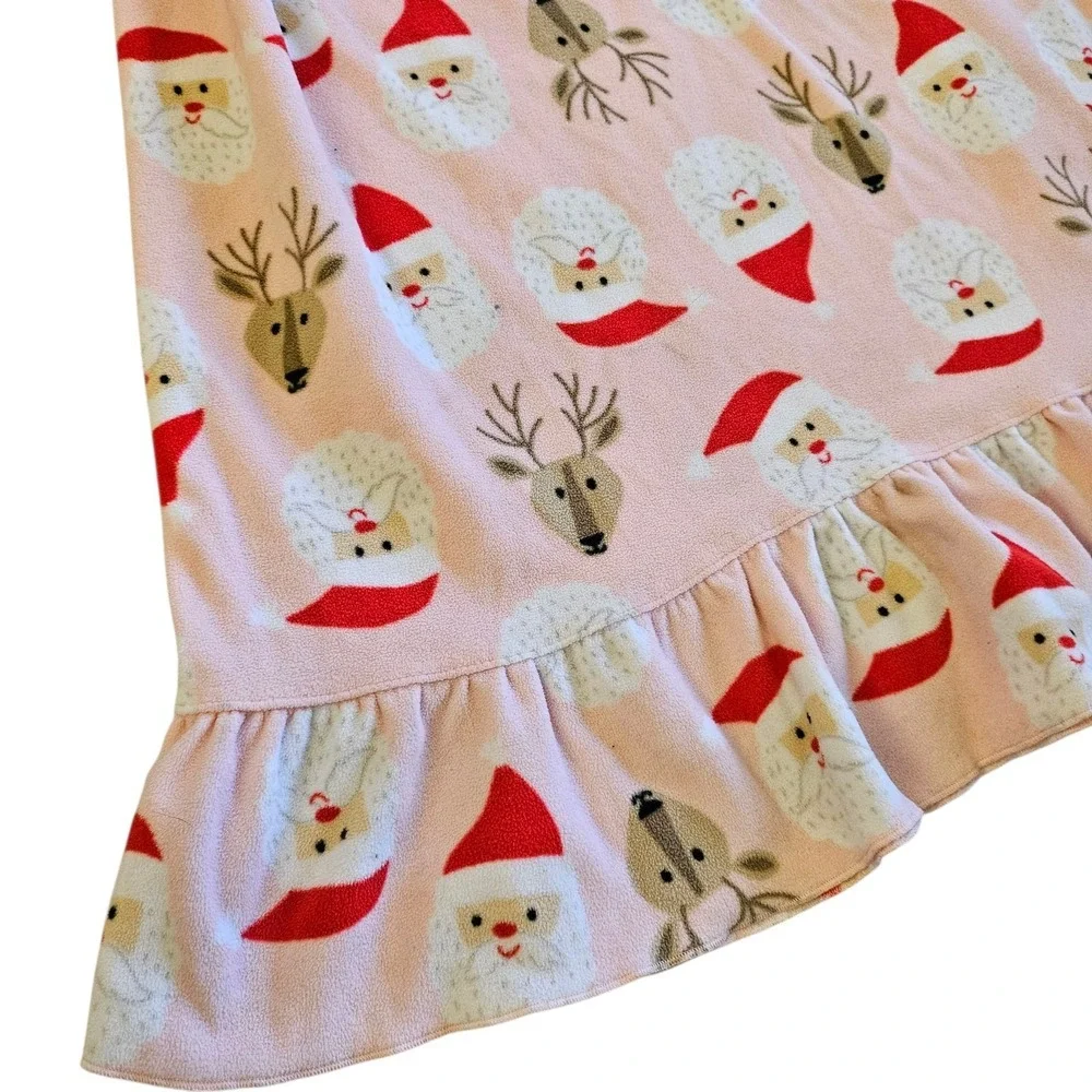 Carters Girls Pink Christmas Pajama Dress‎ Santa Rudolph Fleece Nightgown 12-14A